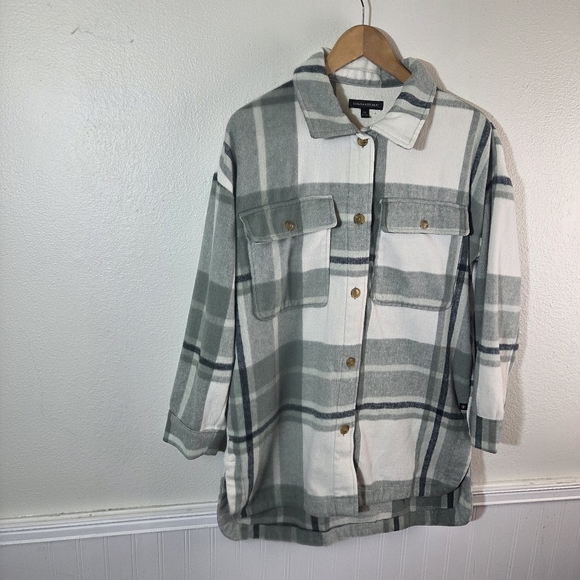 Banana Republic Green Plaid Fleece Shacket Button Up Mens Medium - Picture 11 of 12